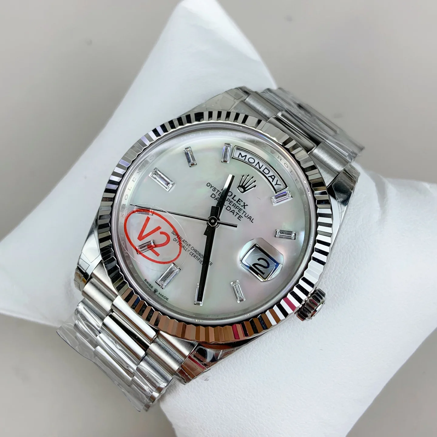 GYL Rolex Day-Date 40 White Mother of Pearl Baguette Diamond Dial (228236) 11 Super Clone – DD3255 Movement-GYL-GaiYalun