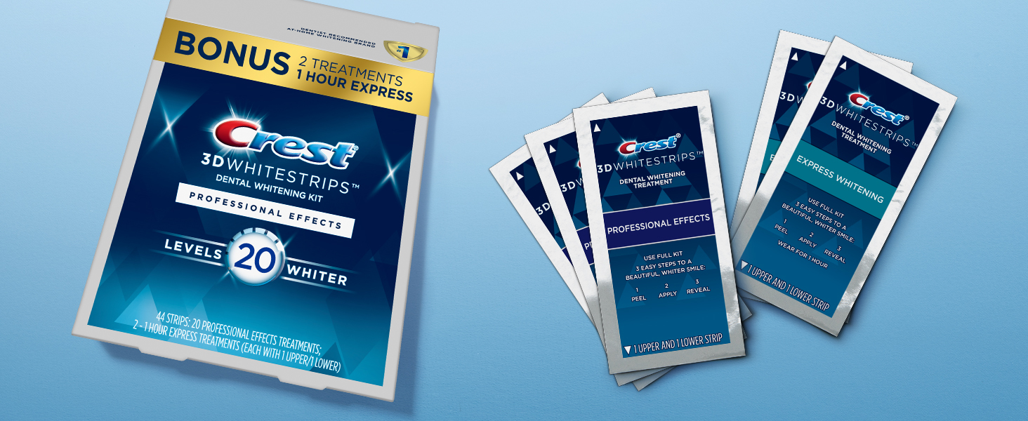 The pack includes both Crest 3DWhitestrips Professional Effects & bonus 1 Hour Express.