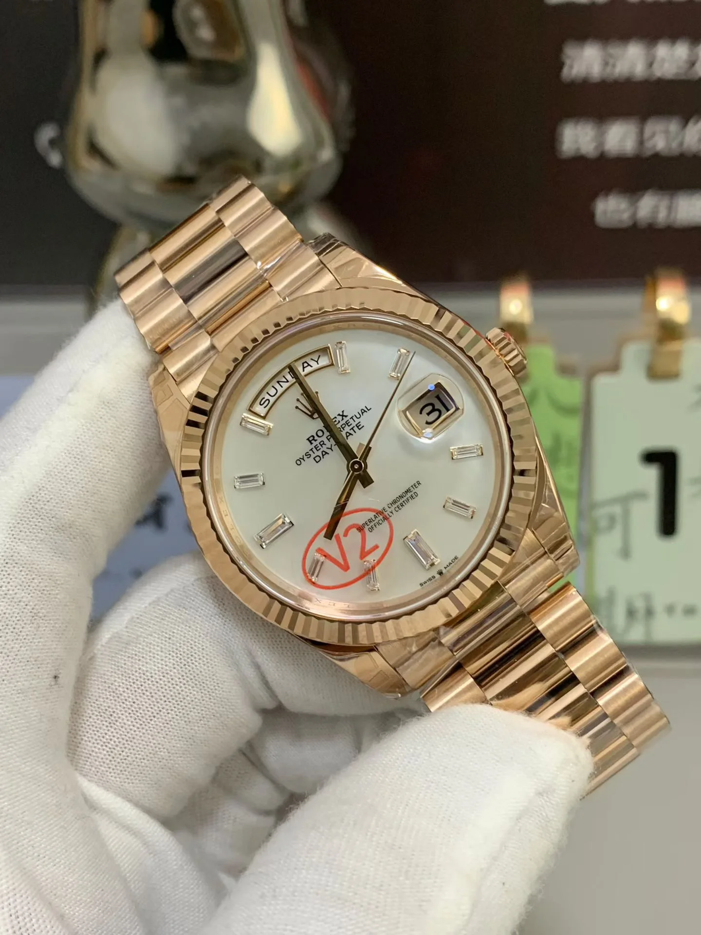 GYL Rolex Day-Date 40 Everose Gold White Baguette Diamond Dial (228235) V2 11 Super Clone – DD3255 Movement-GYL-GaiYalun