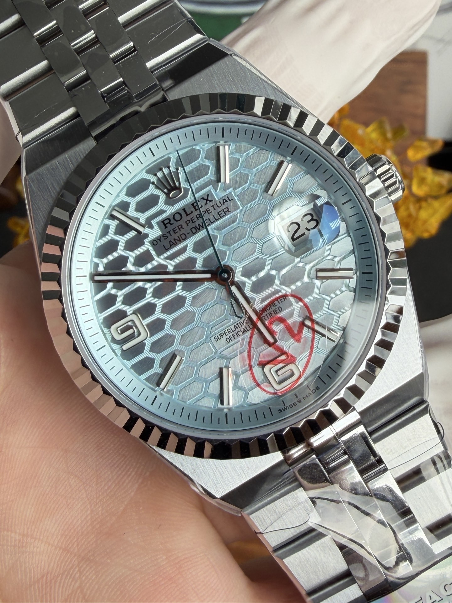 GYL Rolex Land-Dweller 127336-0001 Ice-blue Honeycomb-motif Dial Best Replica BPF 40mm-GYL-GaiYalun