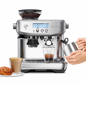 the barista pro, espresso, coffee maker, milk steamer, built-in grinder, breville