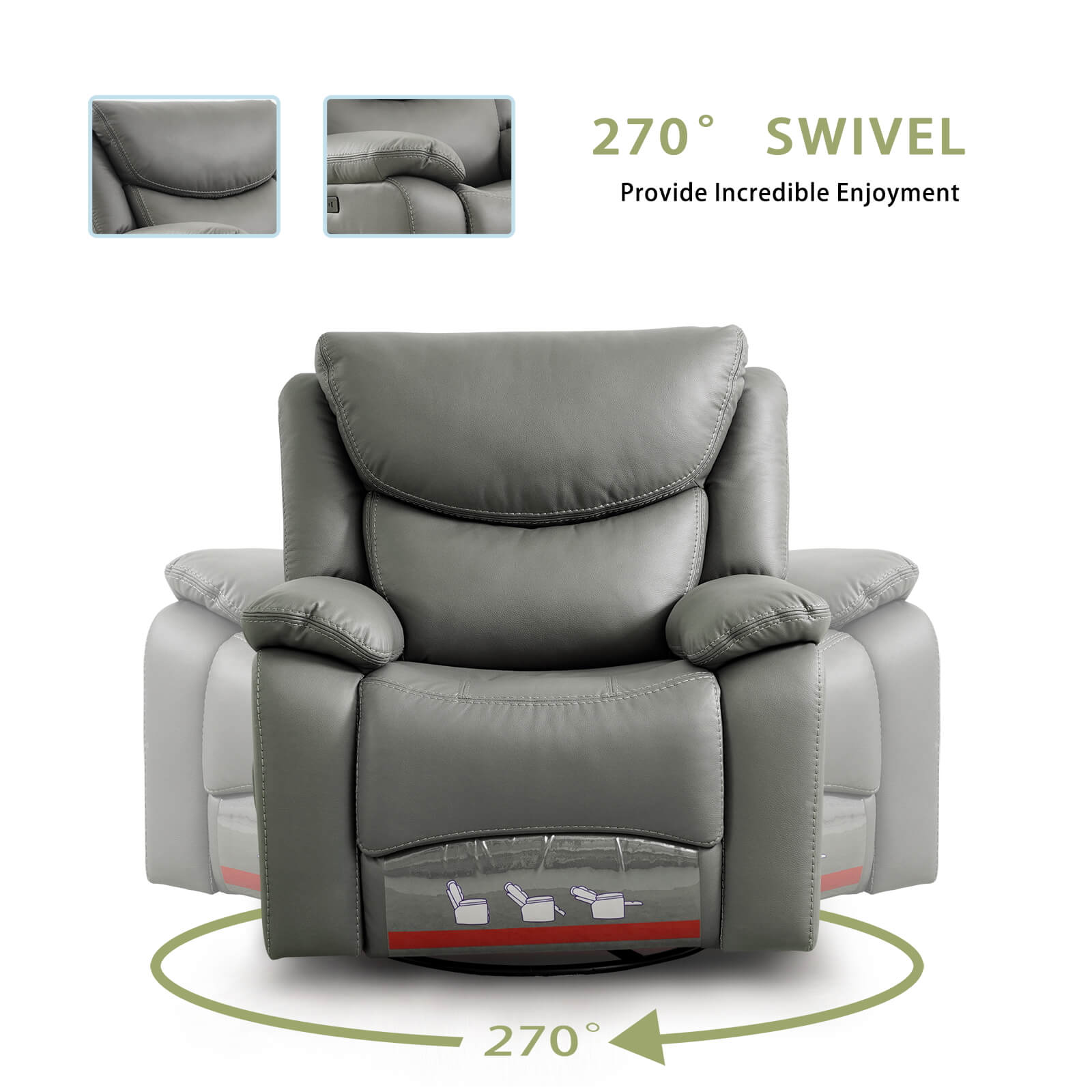 CHITA Recliner Slim Swivel Glider Rocking Chair With USB For Living Room Fabric In Dove
