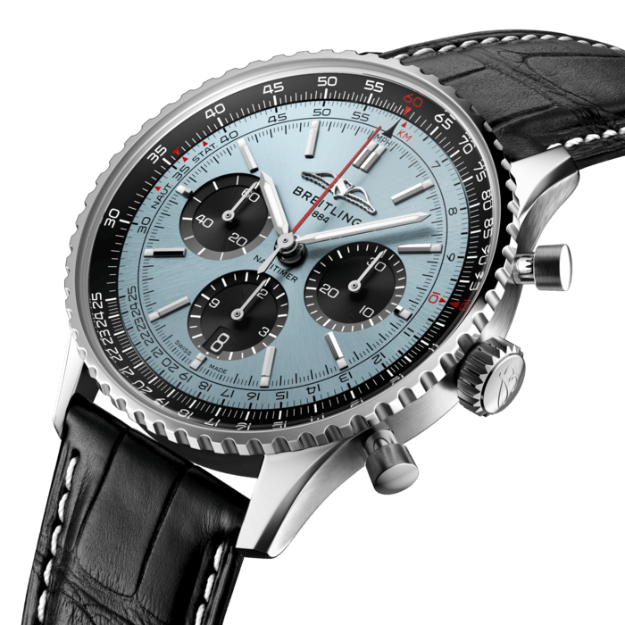 Breitling’s iconic pilot’s chronograph – for the journey.
In 1952, Willy Breitling developed a wrist-worn chronograph with a circular slide rule that would allow pilots to perform all necessary flight calculations. Two years later, the Aircraft Owners and Pilots Association (AOPA) announced the design as its official timepiece. The “navigation timer” – or Navitimer – was born. 
The AOPA was (and remains) the largest pilots’ club in the world, counting nearly every US aviator among its ranks. As the defacto pilot’s watch throughout the glory days of civil aviation, the Navitimer was worn by airline captains and aircraft enthusiasts. It even made its way into space on the wrist of astronaut Scott Carpenter in 1962. And it wasn’t only pilots drawn to the watch’s irrepressible aesthetic. Celebrities of the day such as Miles Davis and Serge Gainsbourg were devotees, proving that the Navitimer had style as well as function. 
There have been many iterations of Breitling’s icon since its debut 70 years ago, but this new Navitimer captures its most classic features, while enhancing them with modern refinements. A flattened slide rule and a domed crystal create the illusion of a sleeker profile. Alternating polished and brushed metal elements give a lustrous, yet understated finish. Most notably, new colors in shades of blue, green and copper, define the updated dial options. And if there is one update sure to spark nostalgia, it’s the return of the AOPA wings to their original position at 12 o’clock. 
For 70 years, Breitling’s original pilot’s watch has been beloved by aviators and tastemakers in equal measure. Worn by astronauts in space and the biggest stars on earth, it is Breitling’s most iconic timepiece and one of the most recognizable watches of all time.