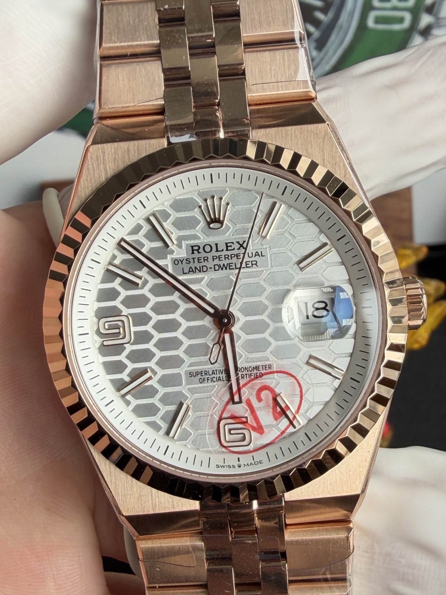 GYL Rolex Land-Dweller 127335-0001 Rose Gold White Honeycomb-motif Dial Best Replica BPF 40mm-GYL-GaiYalun