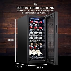 Ivation wine cooler Soft interior lighting