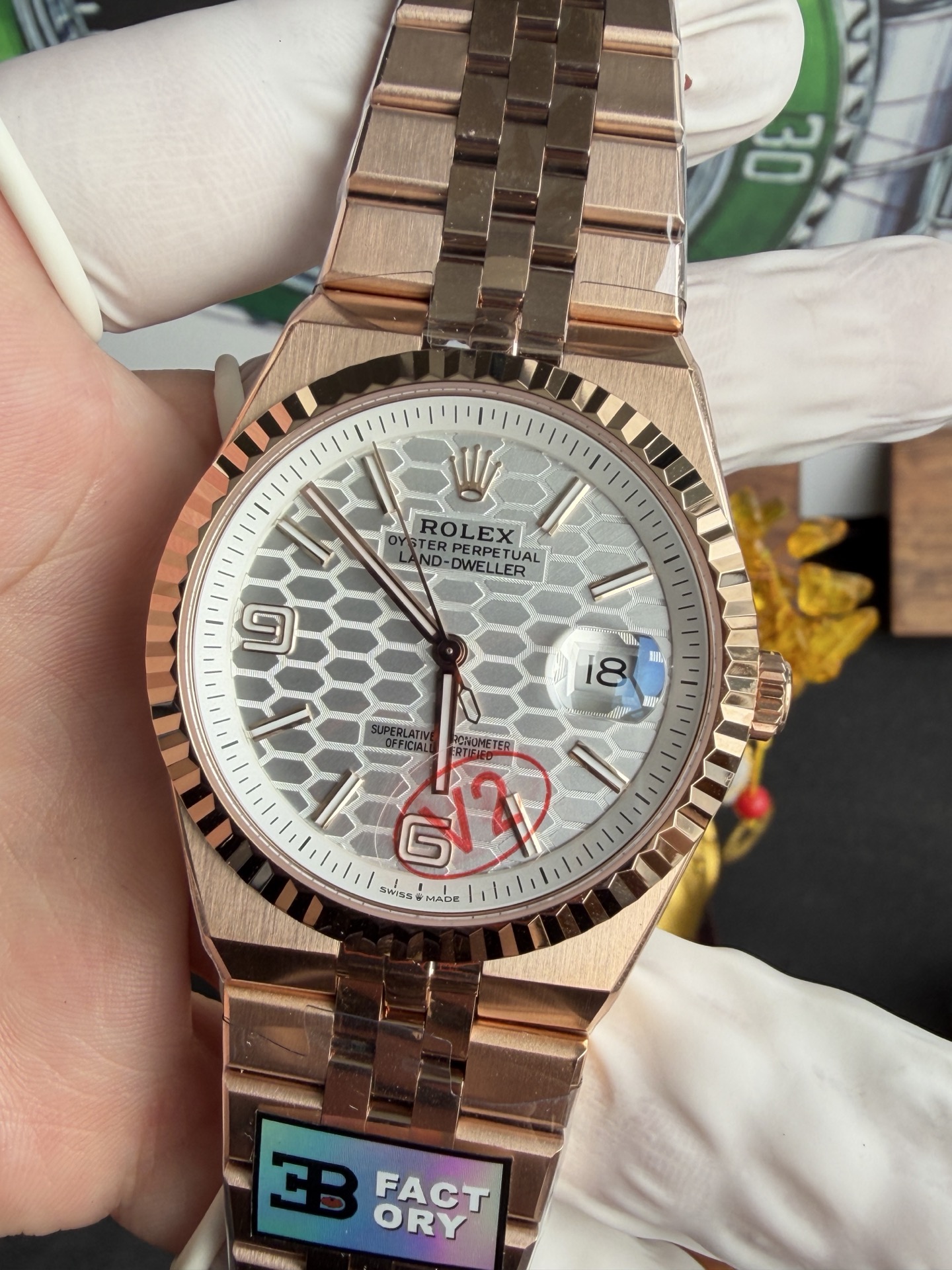 GYL Rolex Land-Dweller 127335-0001 Rose Gold White Honeycomb-motif Dial Best Replica BPF 40mm-GYL-GaiYalun