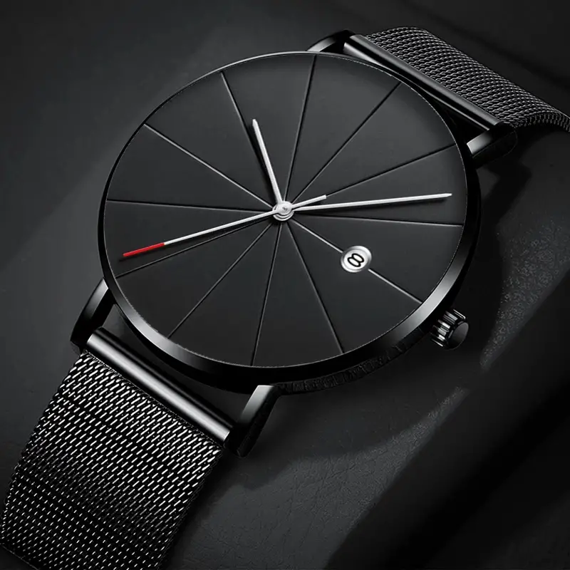 1pc luxury fashion mens business watch ultra thin stainless steel mesh quartz watch reloj hombre details 4