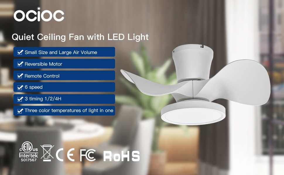 ocioc low ceiling fan with light and remote control