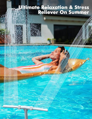 The jets shoot out from the pool water, creating a wide and high waterfall spray overhead, cooling the pool water temperature by 6-10 degrees and emitting soothing sounds to help you relax and release stress.