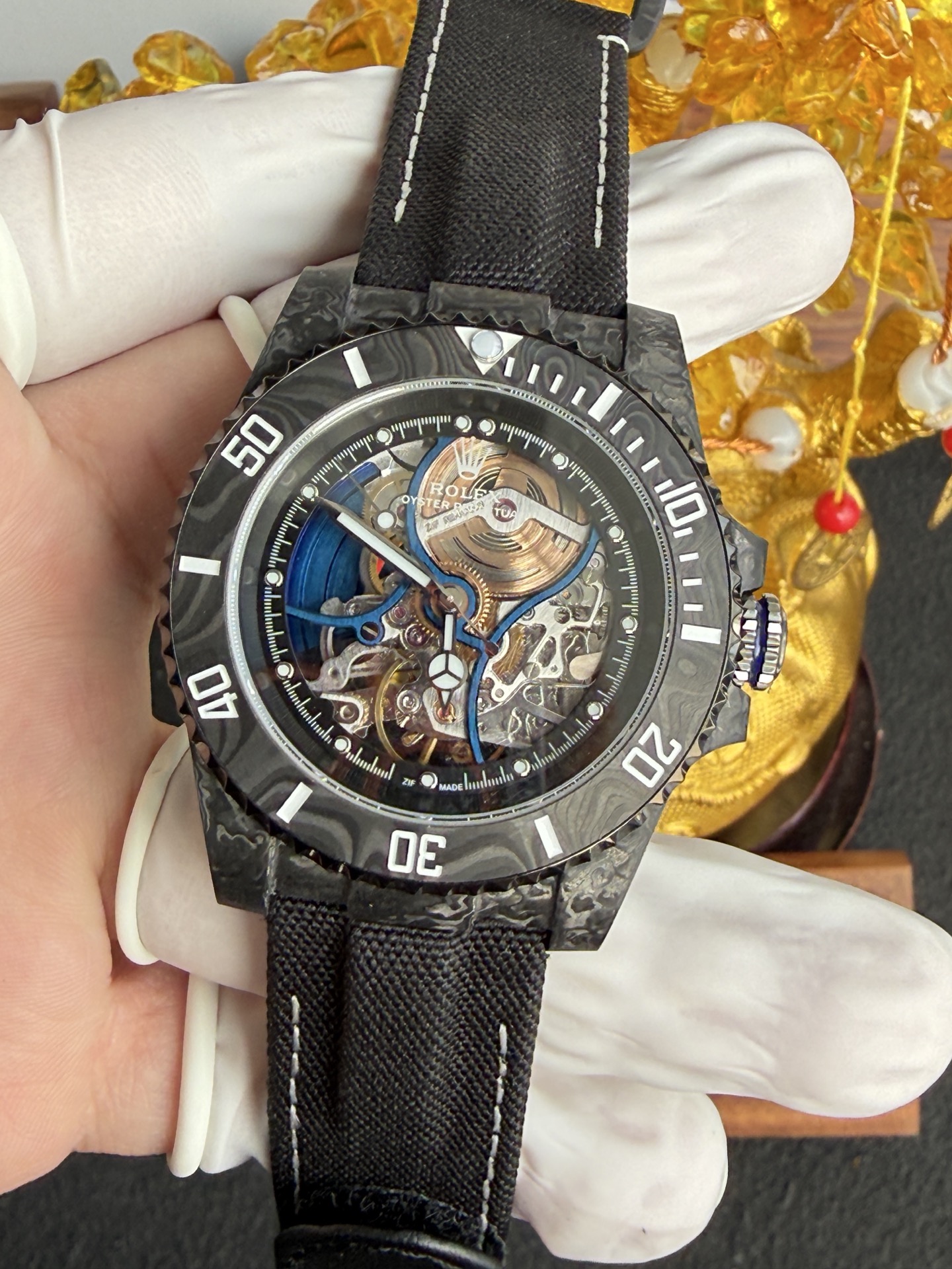 GYL Rolex Submariner Skeletonized Movement Zif Remould Black Carbon Fiber Textile Strap 1:1 Best Replica 41mm-GYL-GaiYalun