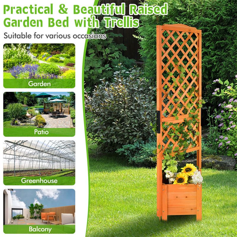 Wooden Raised Garden Bed 71?????? High Planter with Trellis for Plant Flower Climbing Pot Hanging