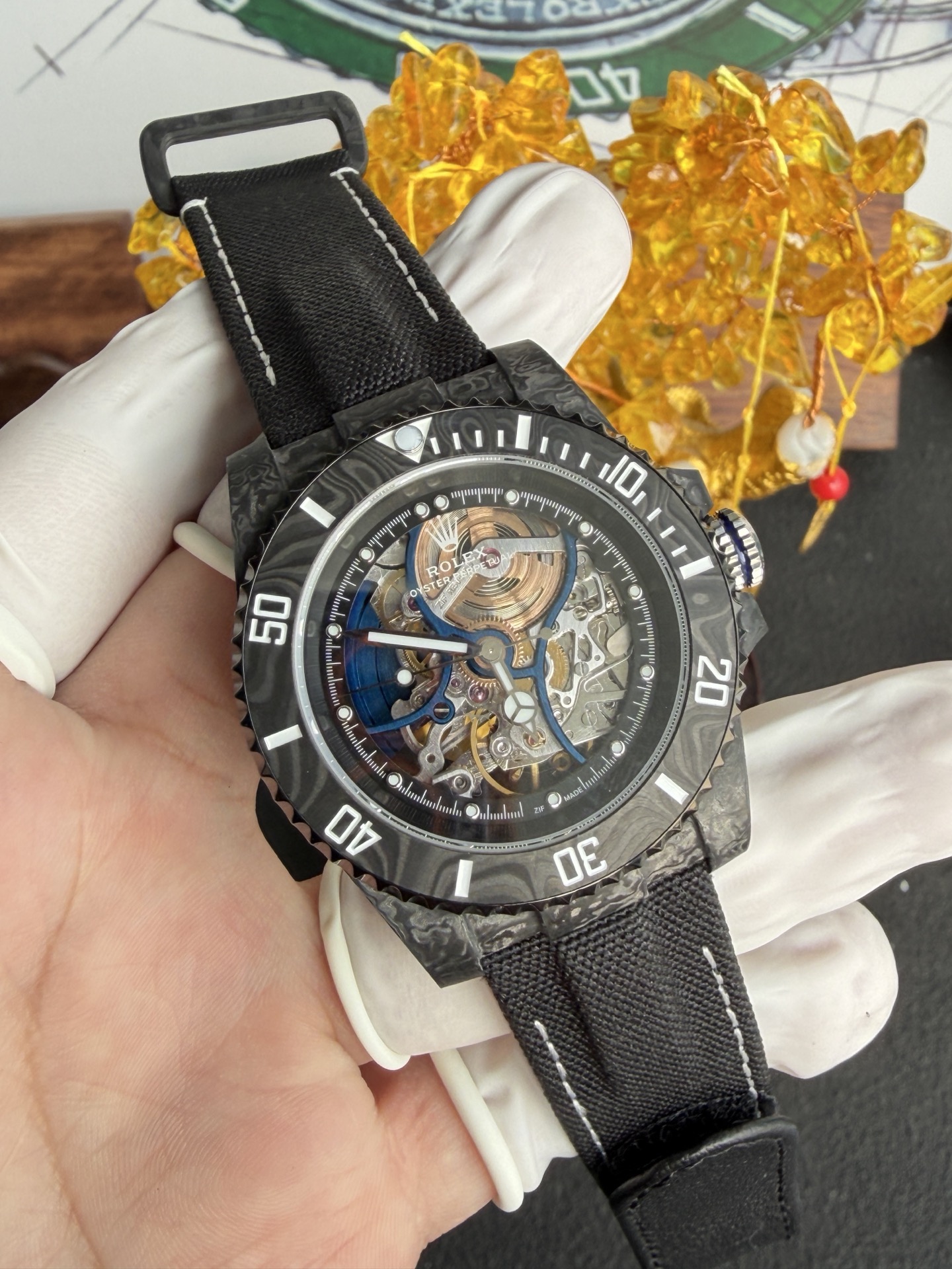 GYL Rolex Submariner Skeletonized Movement Zif Remould Black Carbon Fiber Textile Strap 1:1 Best Replica 41mm-GYL-GaiYalun