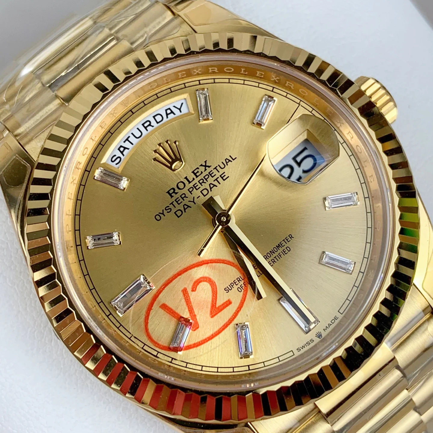GYL Rolex Day-Date 40 Yellow Gold Champagne Baguette Diamond Dial (228238) V2 11 Super Clone – DD3255 Movement-GYL-GaiYalun