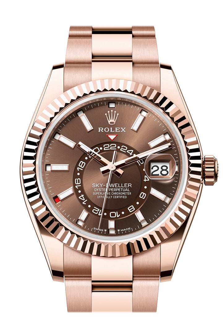 Sky Dweller 42 Chocolate Dial Rose Gold Oyster Mens Watch 336935