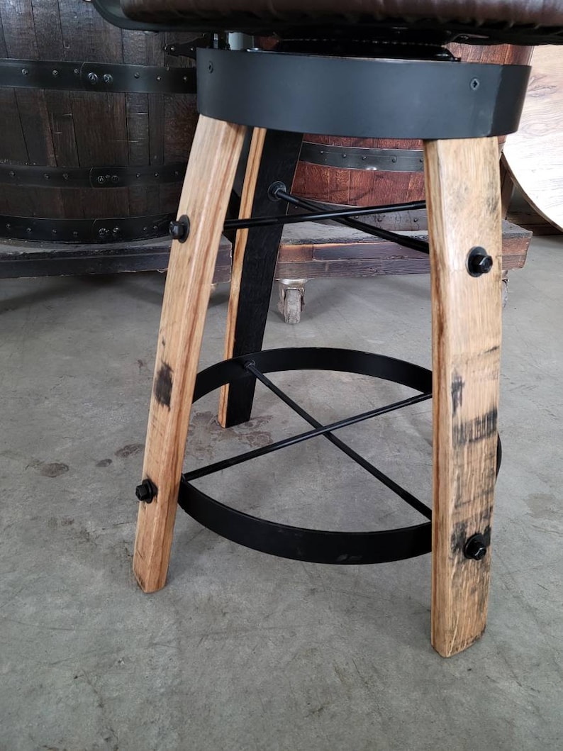 Whiskey Barrel Stave Bar Stools with Cushioned Swivel Seats image 8