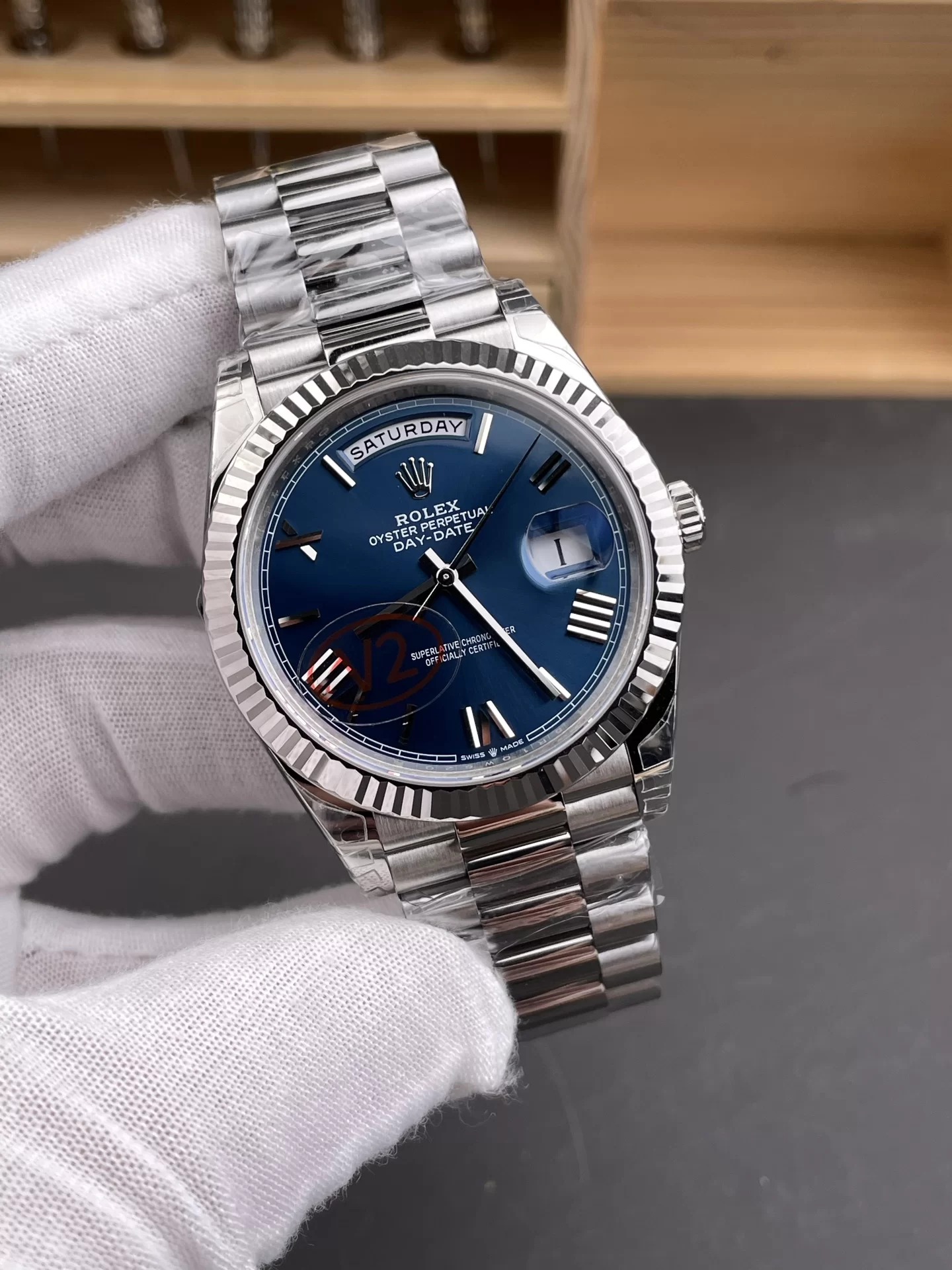GYL Rolex Day-Date 40mm Blue Sunburst Roman Dial Fluted Bezel President Bracelet (228239) 11 Super Clone – DD3255 Movement-GYL-GaiYalun