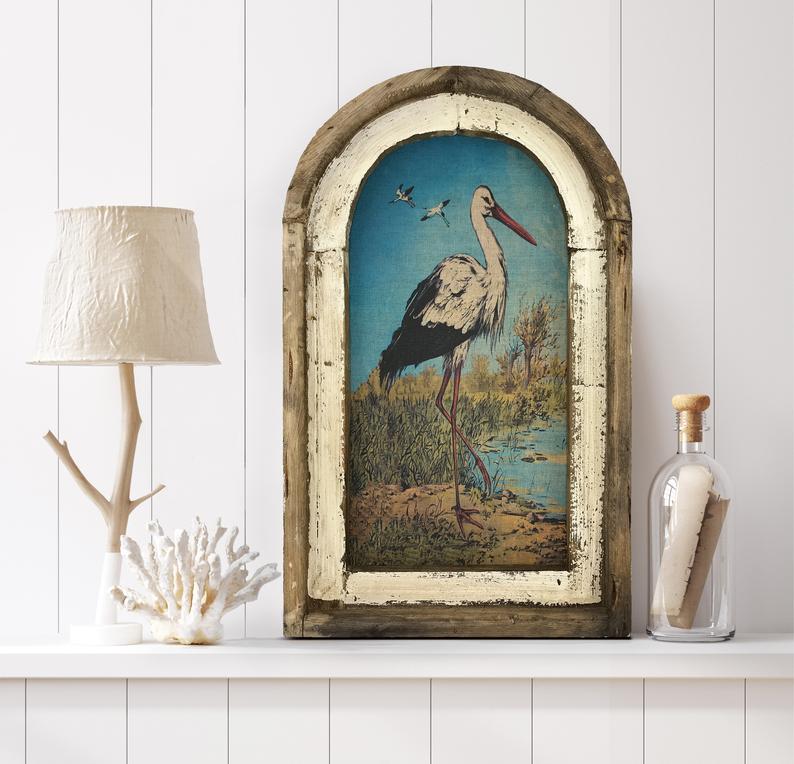 Heron Wall Art  14 x 22  Arch Window Frame  image 0