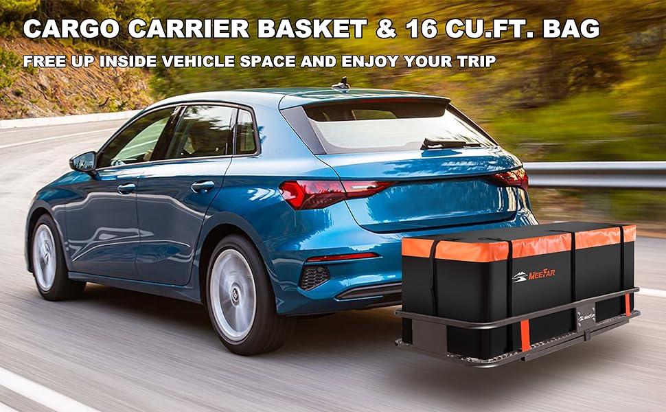 MeeFar hitch mount cargo basket rack and bag combo